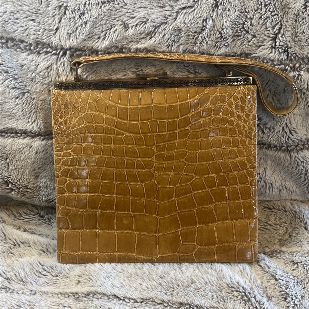 Vintage Beverly Bag Beige Crocodile Print Handbag